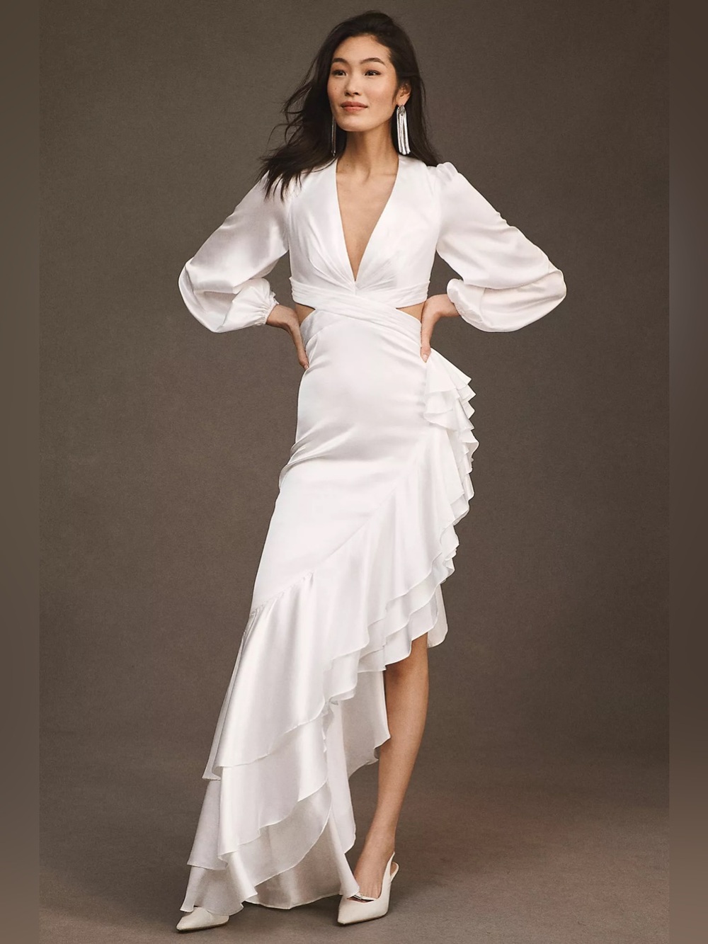 Mac Duggal Asymmetric Cutout Ruffled Gown